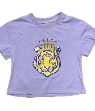 Tiger with Glitter Crown on Lavender Boxy Tee