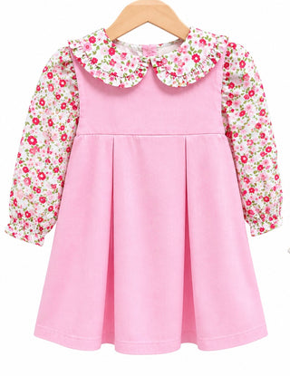 Delaney pink floral top and pink jumper dress two-piece set, alternate view