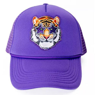 Sunshine Society- Purple Tiger Patch Trucker Hat with Rope Trim