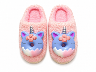 Rainbow Pink Sparkly Unicorn Plush Slippers