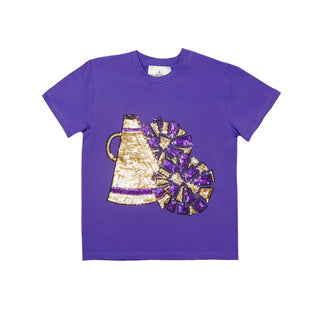 Purple Sequin Megaphone & Pom Pom Football Shirt