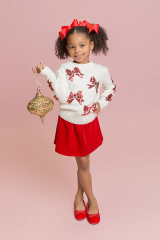 Belle Cher Red Bows Cream Sweater