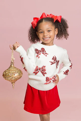 Belle Cher Red Bows Cream Sweater
