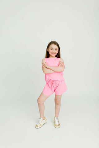 Belle Cher Athletic Neon Pink High Low Tank Top