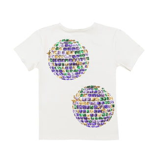 Mardi Gras Disco Ball Sequin S/S White Tee