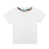Mardi Gras Sequin Beads S/S White Tee