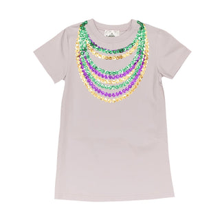 Mardi Gras Sequin Beads S/S Lavender Knit Dress