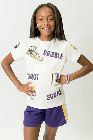 Belle Cher White Purple & Gold Sequin Basketball Tee