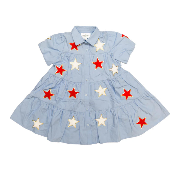 Light Blue and Red Chenille Star Kid Dress 14