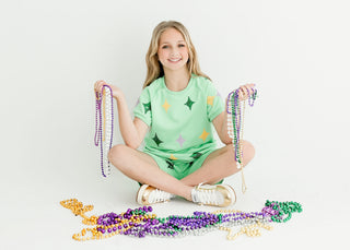 Green Mardi Gras Sequin Stars 2Pc Short Set