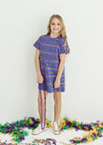 Belle Cher Green and Gold Sequin Striped Purple Dress