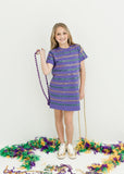 Belle Cher Green and Gold Sequin Striped Purple Dress