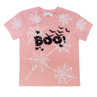 Pink Boo Spider Web Sequin S/S Tee