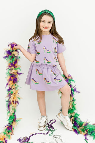 Purple Sequin Heels 2Pc Short Set