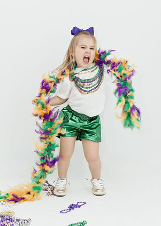 Mardi Gras Sequin Beads S/S White Tee