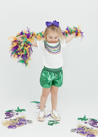 Mardi Gras Sequin Beads S/S White Tee