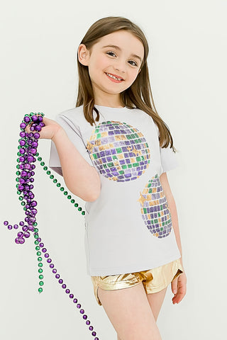 Mardi Gras Disco Ball Sequin S/S Lavender Tee