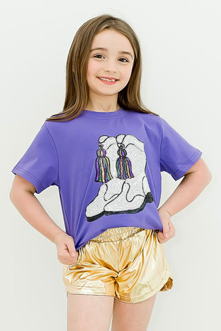 Mardi Gras Sequin Majorette Boots S/S Purple Tee