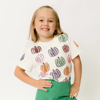 Kid's Fall Multi Sequin Pumpkin Tee