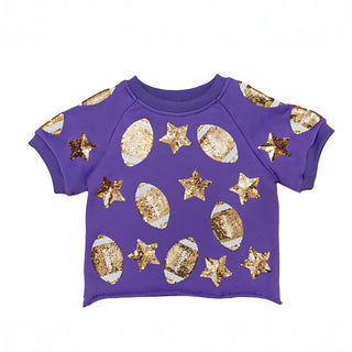 Belle Cher Purple/Gold Sequin Football 2Pc Knit Short Set