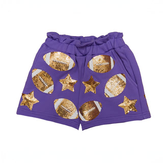 Belle Cher Purple/Gold Sequin Football 2Pc Knit Short Set
