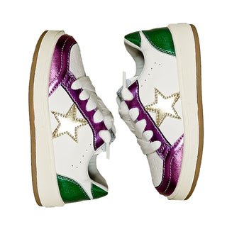 KIDS Purple/Green/Gold Metallic Star Mardi Gras Sneakers