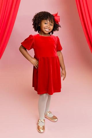 Belle Cher Red Velvet Bow Dress