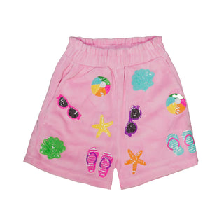 Light Pink Beach Sequin 2Pc Terry Cloth Short Set