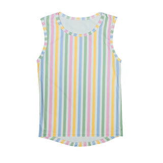 Belle Cher Athletic Pastel Stripe High Low Tank Top