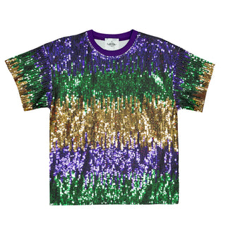 Belle Cher Mix Mardi Gras Sequin 2Pc Boxy Tee & Skort Set