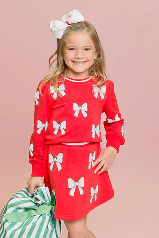 Belle Cher Red White Bow Sweatshirt Set