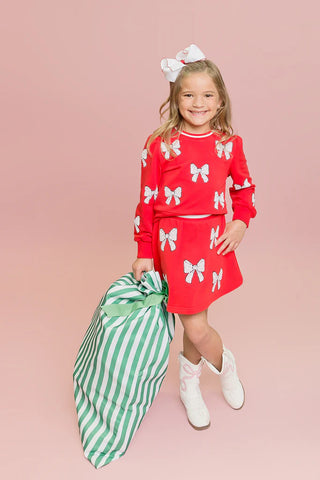 Belle Cher Red White Bow Sweatshirt Set