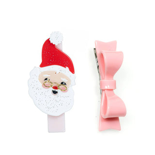 Acrylic Hair Clips -  Santa Claus & Pink Bow
