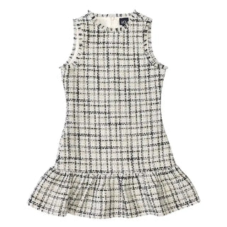 Little Olin Black, White & Gold Tweed Ruffle Dress