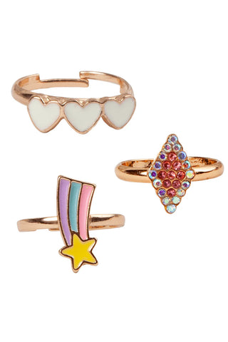 Great Pretenders Boutique Chic 3Pc Heart Star Rhinestone Ring Set