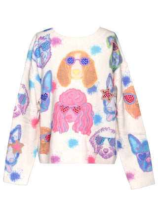 Dog Print Sweater - Ivory Multi