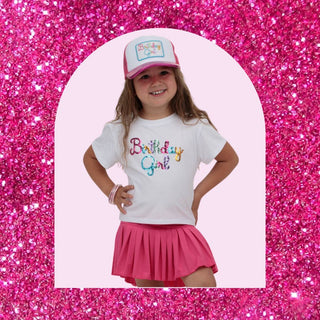 Azarhia Birthday Girl Sequin on White Boxy Gold Shimmer Trim Tee