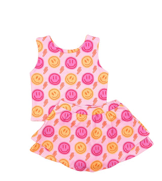 Blended Spirit Printed Smiley Face Skirt Set