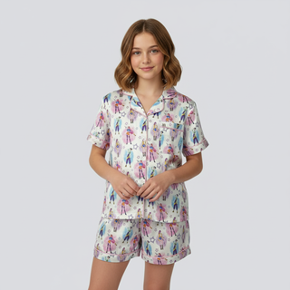 Kids KPOP Print 2Pc Silky Satin PJ Loungewear Set (Short)