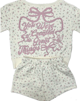 You Were Created For Great Things Sweatshirt & Ditsy Rose Short Set
