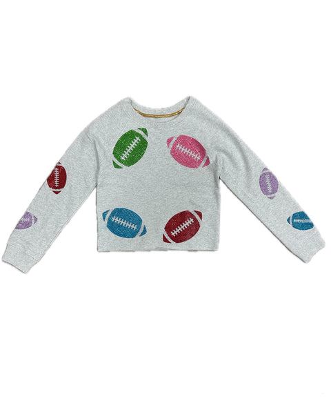 Light Gray Multi Rhinestone Footballs Crewneck Sweatshirt
