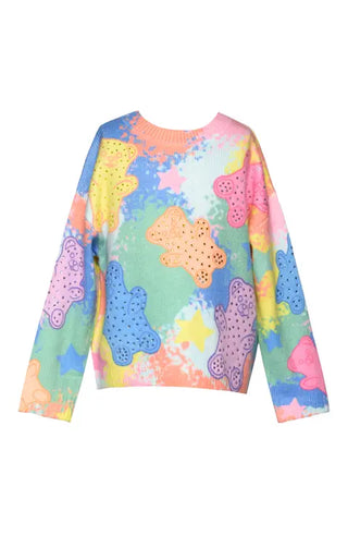 Gummy Bear Printed Sweater- Blue Multi