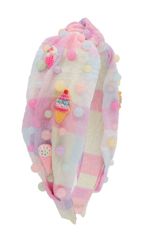 Bari Lynn Plaid Treat Pearl Charm Knot Headband