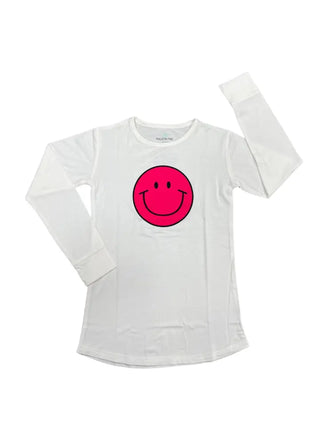 Macaron + Me White Long Sleeve Scoop Tee - Smiley