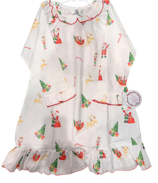 christmas dress pajamas Girls Long Sleeve Christmas Toile Nightgown - Gymmies - WHITE