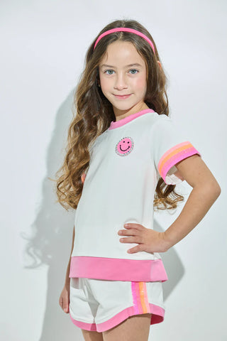 Dollfaced Kids White Smiley Neon Rainbow Short Set