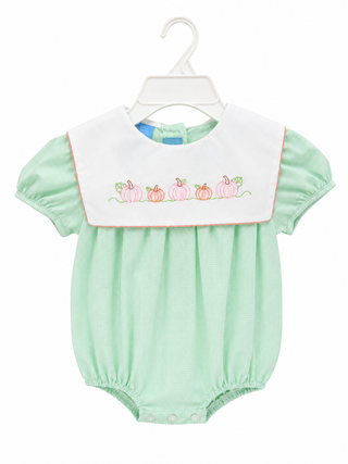 Pumpkins- Green Gingham Bubble W/ Square Collar