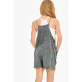 Two Pocket Mineral Wash Overall Romper / Onesie - Charcoal