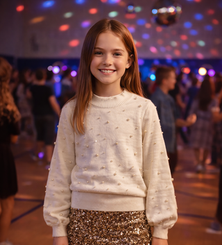 White embellished pearl sweater for girls, photo 1