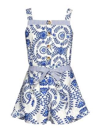 Hannah Banana Mosaic Print Romper With Front Button Closure